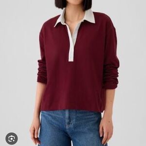 GAP Women's Burgundy Long Sleeve Rugby Polo Shirt - Size Small